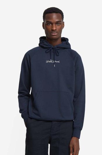 Bavlněná mikina Wood Wood Fred Hoodie 12045600-2474 pánská, tmavomodrá barva, s kapucí, potiskem