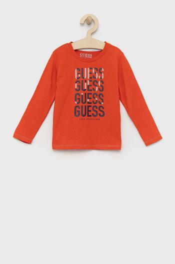 Dětská bavlněná košile s dlouhým rukávem Guess oranžová barva, s potiskem