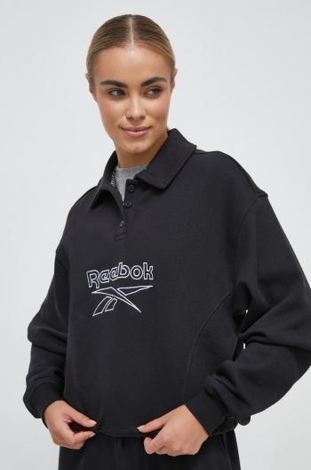 Bavlněná mikina Reebok Classic dámská, černá barva, s aplikací