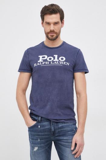 Bavlněné tričko Polo Ralph Lauren tmavomodrá barva, s potiskem
