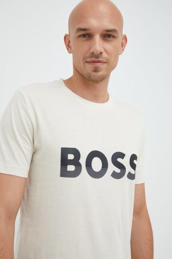 Bavlněné tričko BOSS Boss Athleisure béžová barva, s potiskem