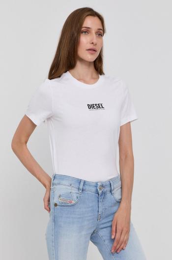 Bavlněné tričko Diesel bílá barva
