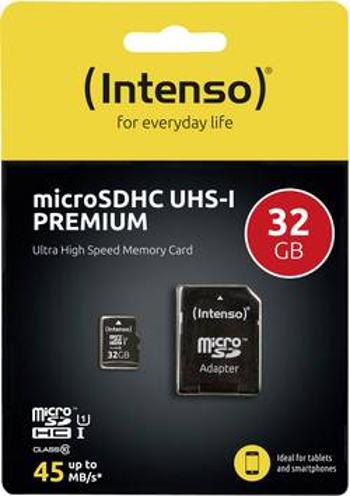 Paměťová karta microSDHC, 32 GB, Intenso Premium, Class 10, UHS-I, vč. SD adaptéru