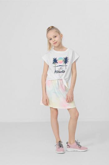 Dětská bavlněná sukně 4F bílá barva, mini, áčková