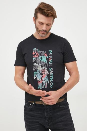 Bavlněné tričko PS Paul Smith černá barva, s potiskem