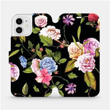 Flipové pouzdro na mobil Apple iPhone 12 - VD07S Růže a květy na černém pozadí (5903516374526)