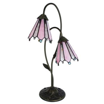 Stolní lampa Tiffany Flowerbell pink - 35*18*61 cm E14/max 2*25W 5LL-6251