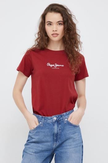 Bavlněné tričko Pepe Jeans vínová barva