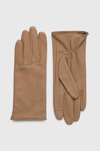 Kožené rukavice BOSS dámské, béžová barva