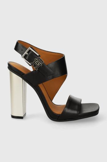 Kožené sandály Tommy Hilfiger TH HARDWARE BLOCK HIGH HEEL černá barva, FW0FW07886