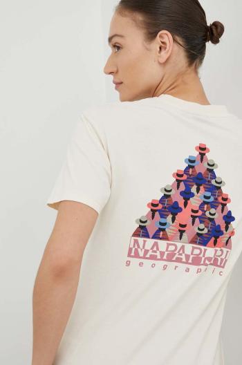 Bavlněné tričko Napapijri béžová barva