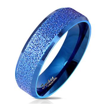 Šperky4U Modrý ocelový prsten pískovaný, šíře 6 mm - velikost 70 - OPR0079-70