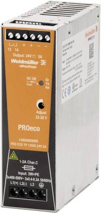 Síťový zdroj na DIN lištu Weidmüller PRO ECO 120W 24V 5A, 1 x, 24 V/DC, 5 A, 120 W