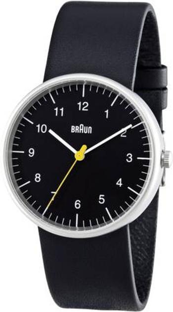 Ručičkové náramkové hodinky Braun Quartz, kožený pásek, černá