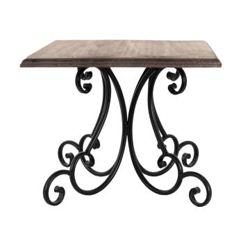Dekorační dřevěno-kovový stůl na květinu na zdobné kovové noze - 28*28*23 cm 6H2081