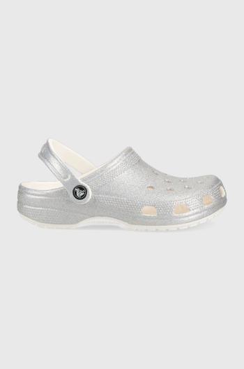 Pantofle Crocs Classic Glitter Ii Clog dámské, stříbrná barva