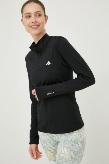 Tréninkové tričko s dlouhým rukávem adidas Performance černá barva, s pologolfem