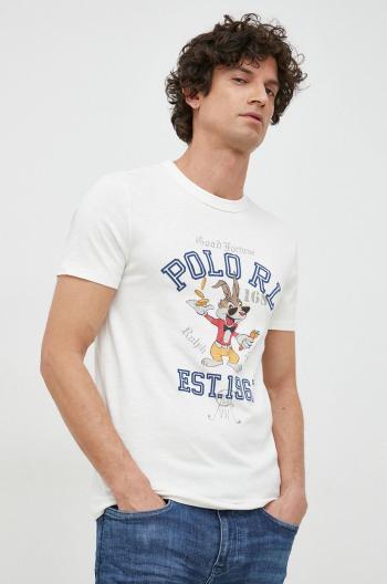 Bavlněné tričko Polo Ralph Lauren bílá barva, s potiskem