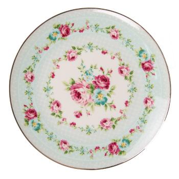 Zelený porcelánový dezertní talíř s květy - Ø 21*2 cm 6CEDP0128