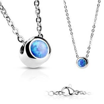 Šperky4U Ocelový náhrdelník s opálem modré barvy - OPD0011-OP05