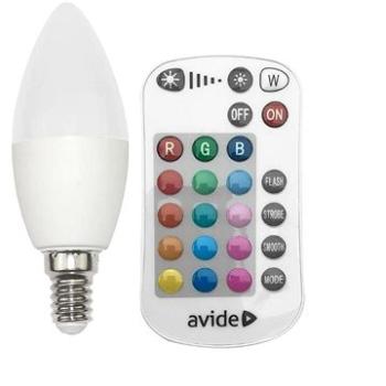 AVIDE Chytrá LED žárovka E14 4,9W RGB+W, stmívatelná, s dálkovým ovládáním, ekv. 40W, 3 roky (ASC14RGBW-4.9W-RC)