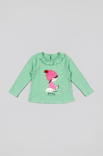 Dětská bavlněná košile s dlouhým rukávem zippy zelená barva