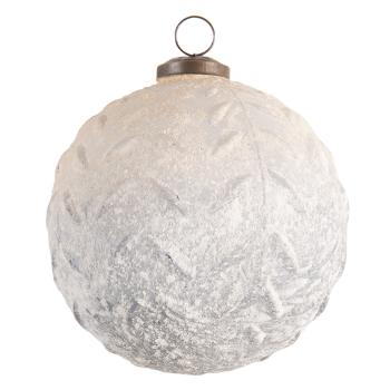 Bílá vánoční koule se vzorem jehličí a patinou - Ø 12 cm 6GL3182