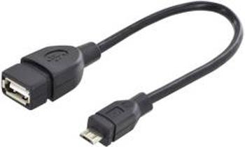 Kabelový adaptér USB 2.0 Digitus [1x micro USB 2.0 zástrčka B - 1x USB 2.0 zásuvka A] černá kulatý, dvoužilový stíněný, s funkcí OTG