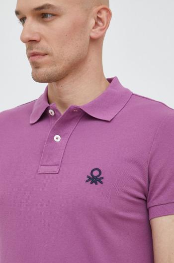 Bavlněné polo tričko United Colors of Benetton fialová barva, s aplikací