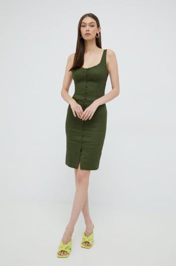 Plátěné šaty Guess zelená barva, mini
