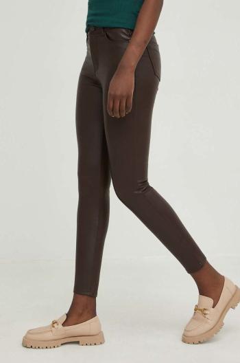 Kalhoty Answear Lab dámské, hnědá barva, přiléhavé, medium waist