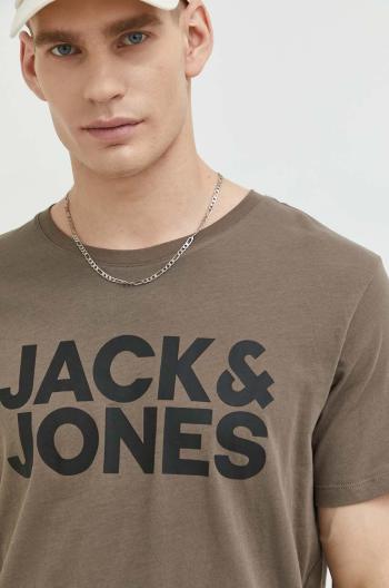 Bavlněné tričko Jack & Jones JJECORP hnědá barva, s potiskem