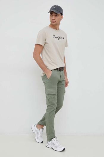 Kalhoty Pepe Jeans Sean pánské, zelená barva, ve střihu cargo