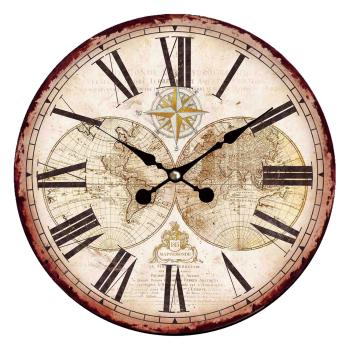 Vintage nástěnné hodiny s římskými číslicemi The World – Ø 34*1 cm / 1*AA 6KL0648