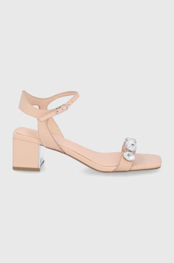 Kožené sandály Guess Mahari dámské, béžová barva, na podpatku