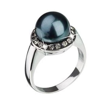 EVOLUTION GROUP CZ Stříbrný prsten s krystaly Crystals From Swarovski® a tmavou perlou - velikost 54 - 35021.3