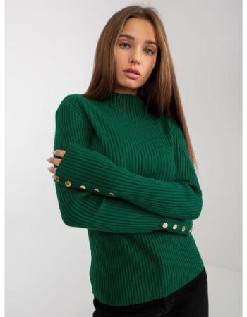 Dámský svetr s knoflíky na rukávech IVA tmavě zelený 