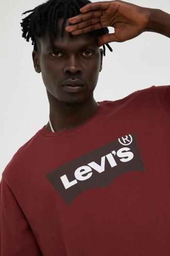Bavlněné tričko Levi's vínová barva, s potiskem