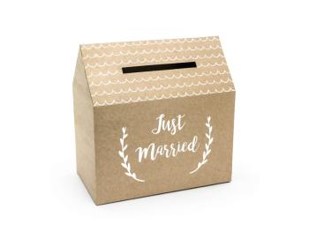 PartyDeco Svatební krabička na obálky, peníze - Just Married