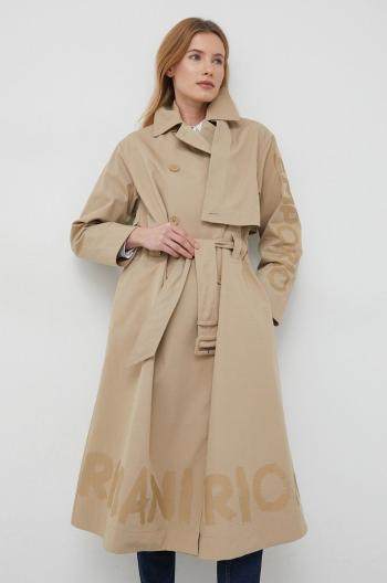 Kabát Emporio Armani dámský, béžová barva, přechodný, dvouřadový