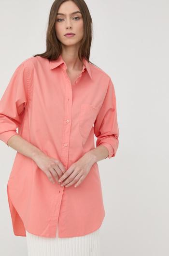 Bavlněná košile Boss dámská, růžová barva, regular, s klasickým límcem