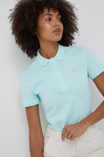 Tričko Lacoste tyrkysová barva, s límečkem