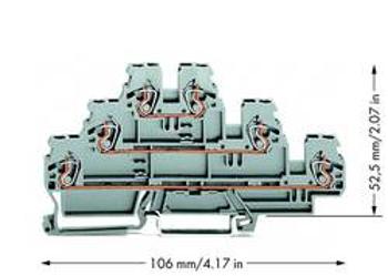 Trojitá svorka na DIN lištu WAGO 870-551, osazení: L, L, L, pružinová svorka, 5 mm, šedá, 50 ks