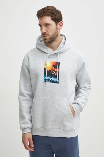 Mikina adidas Originals pánská, šedá barva, s kapucí, s potiskem, IS2907