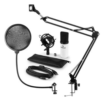 Auna MIC-900WH, USB MIKROFONNÍ SADA V4, BÍLÁ, kondenzátorové mikrofony, POP FILTER, mikrofonní rameno