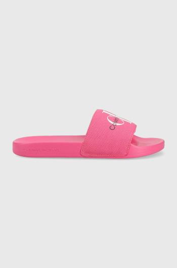 Pantofle Calvin Klein Jeans SLIDE MONOGRAM CO dámské, růžová barva, YW0YW00103