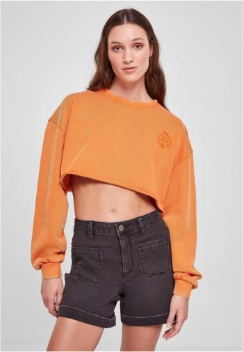 Urban Classics Ladies Cropped Flower Embroidery Terry Crewneck vintageorange - 3XL