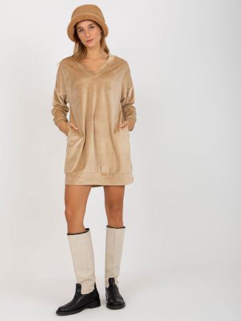 BÉŽOVÉ VELUROVÉ MINI ŠATY RP-TU-8189.00X-BEIGE Velikost: S/M