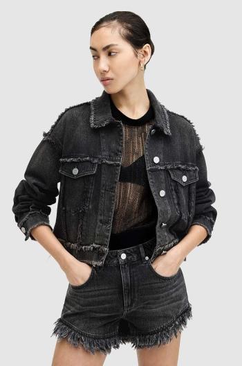 Džínová bunda AllSaints CLAUDE FRAY JACKET dámská, černá barva, přechodná, W041OA