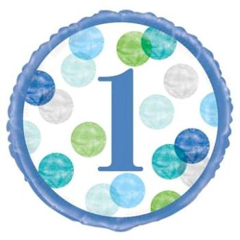 Balón foliový 1. narozeniny modrý s puntíky - 45 cm (11179733170)